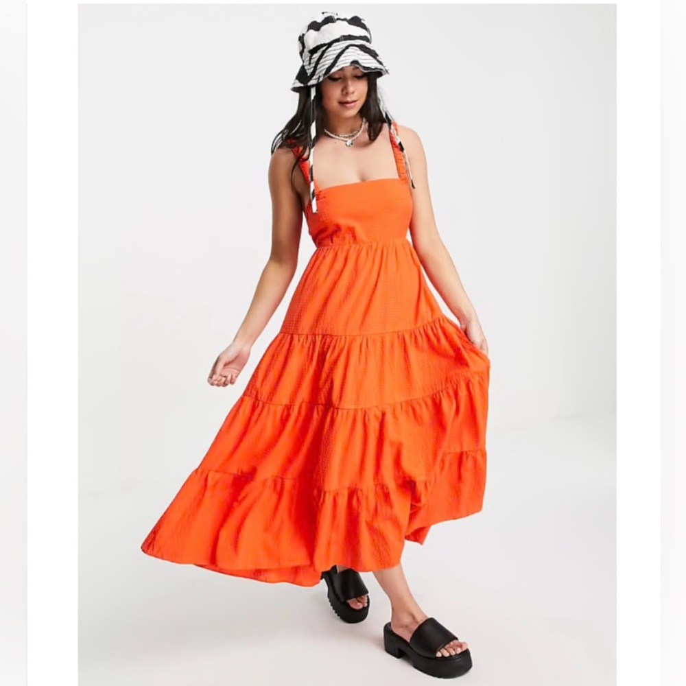 ASOS Topshop Orange Midi Dress with Cutout Back Detail